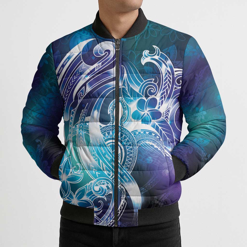 Aloha Hawaii Turtle Bomber Puffer Jacket Teal Purple Ribbon LT7 - Polynesian Pride