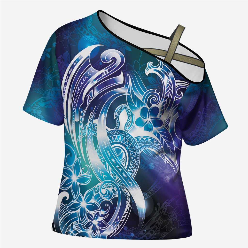 Aloha Hawaii Turtle Cross Shoulder Shirt Teal Purple Ribbon LT7 Female Purple Teal - Polynesian Pride