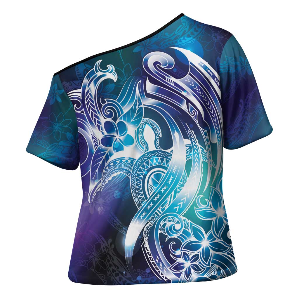 Aloha Hawaii Turtle Cross Shoulder Shirt Teal Purple Ribbon LT7 - Polynesian Pride