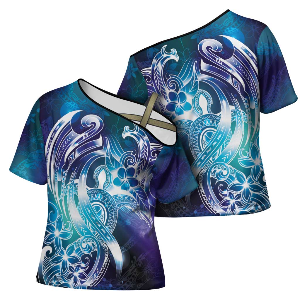 Aloha Hawaii Turtle Cross Shoulder Shirt Teal Purple Ribbon LT7 - Polynesian Pride