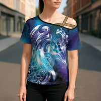 Aloha Hawaii Turtle Cross Shoulder Shirt Teal Purple Ribbon LT7 - Polynesian Pride