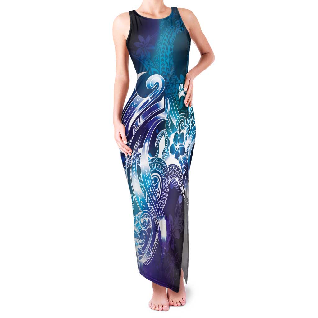 Aloha Hawaii Turtle Family Matching Tank Maxi Dress and Hawaiian Shirt Teal Purple Ribbon - Polynesian Pride