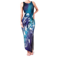 Aloha Hawaii Turtle Family Matching Tank Maxi Dress and Hawaiian Shirt Teal Purple Ribbon - Polynesian Pride