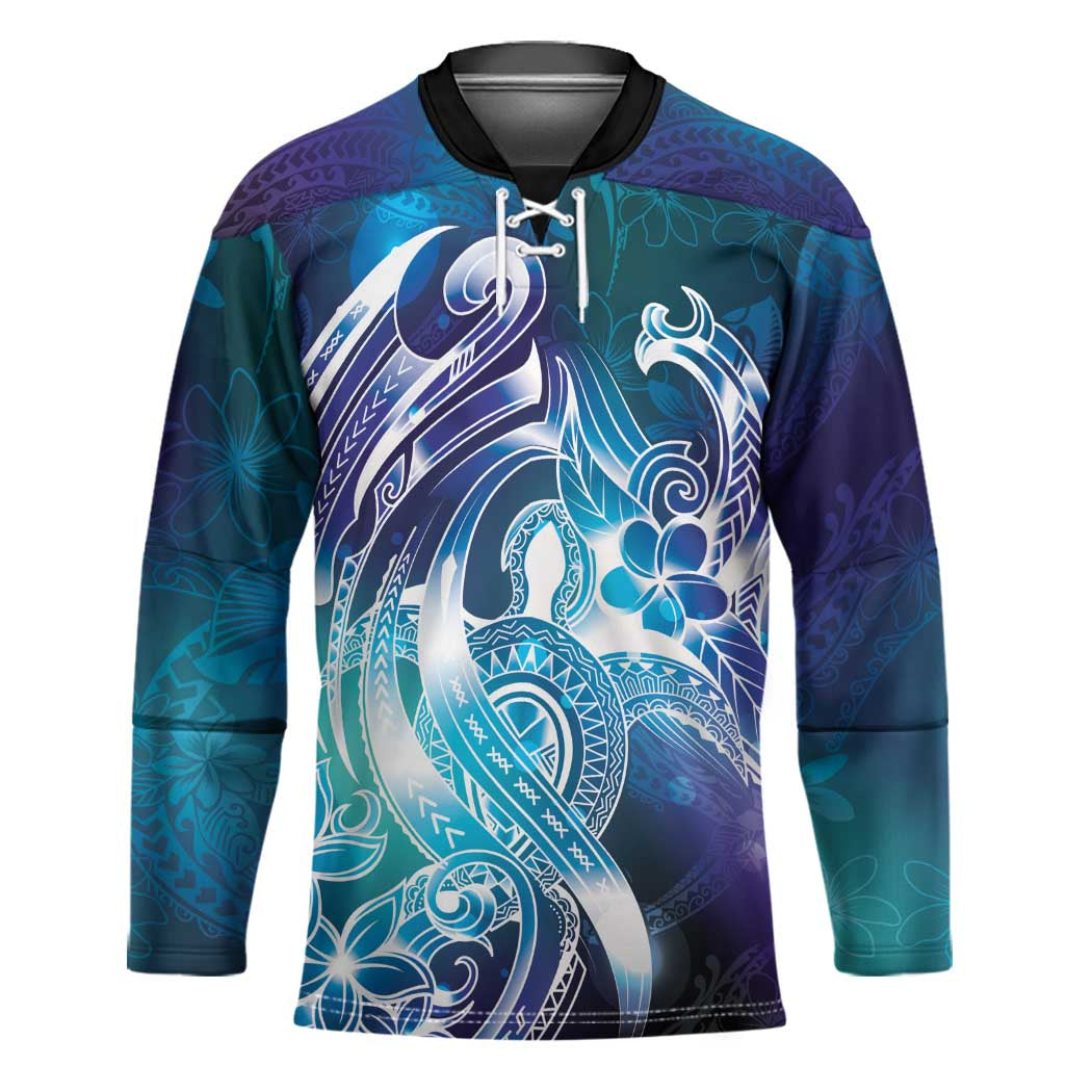 Aloha Hawaii Turtle Hockey Jersey Teal Purple Ribbon LT7 Unisex Purple Teal - Polynesian Pride