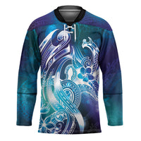 Aloha Hawaii Turtle Hockey Jersey Teal Purple Ribbon LT7 Unisex Purple Teal - Polynesian Pride