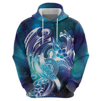 Aloha Hawaii Turtle Hoodie Teal Purple Ribbon - Polynesian Pride