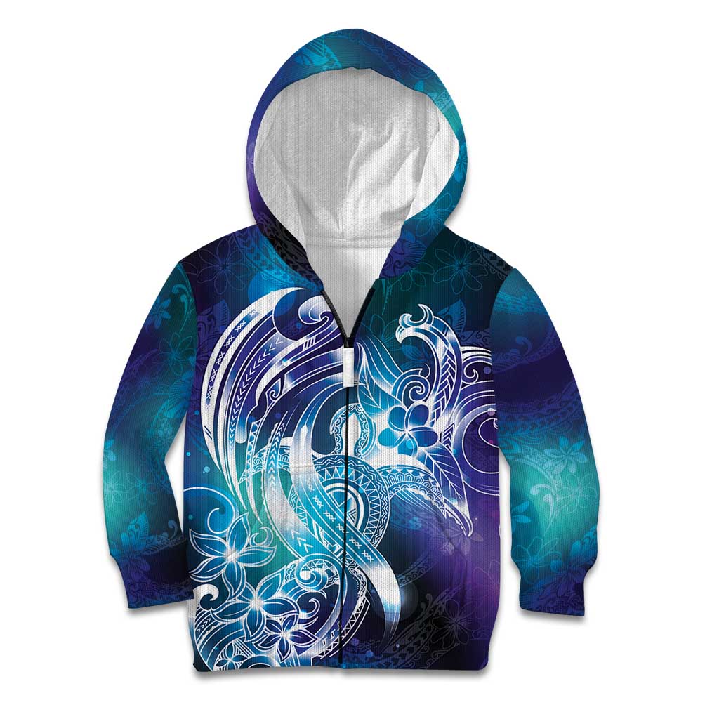Aloha Hawaii Turtle Kid Hoodie Teal Purple Ribbon - Polynesian Pride
