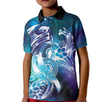 Aloha Hawaii Turtle Kid Polo Shirt Teal Purple Ribbon - Polynesian Pride