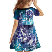Aloha Hawaii Turtle Kid Short Sleeve Dress Teal Purple Ribbon - Polynesian Pride