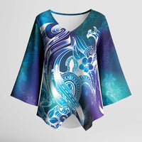 Aloha Hawaii Turtle Kimono Sleeve Blouse Teal Purple Ribbon LT7 Female Purple Teal - Polynesian Pride