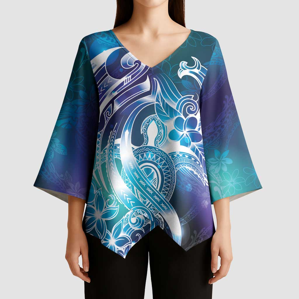 Aloha Hawaii Turtle Kimono Sleeve Blouse Teal Purple Ribbon LT7 - Polynesian Pride