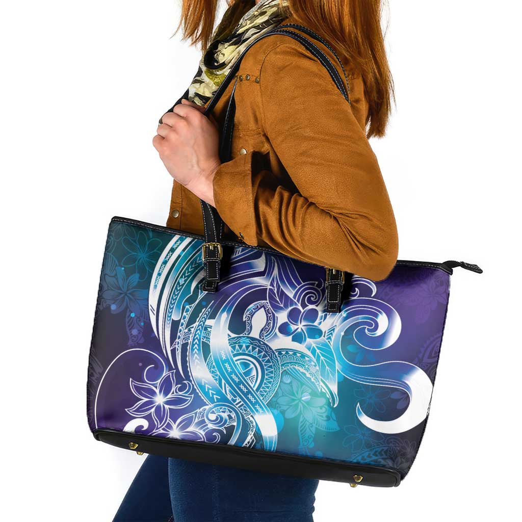 Aloha Hawaii Turtle Leather Tote Bag Teal Purple Ribbon - Polynesian Pride