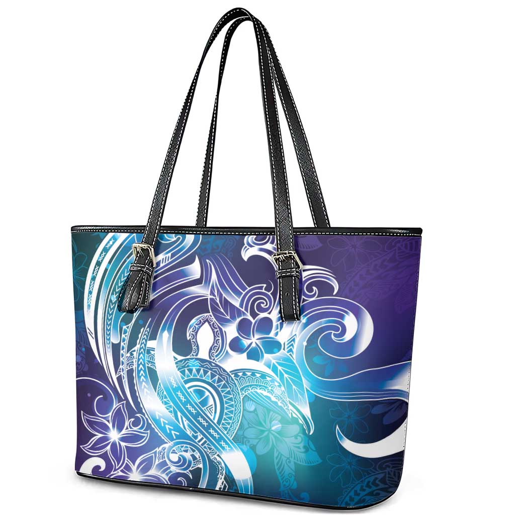 Aloha Hawaii Turtle Leather Tote Bag Teal Purple Ribbon - Polynesian Pride