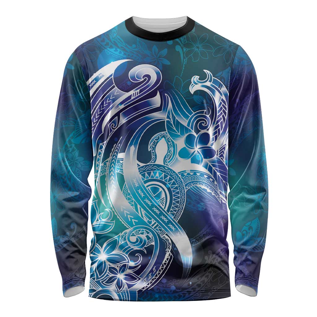 Aloha Hawaii Turtle Long Sleeve Shirt Teal Purple Ribbon LT7 Unisex Purple Teal - Polynesian Pride