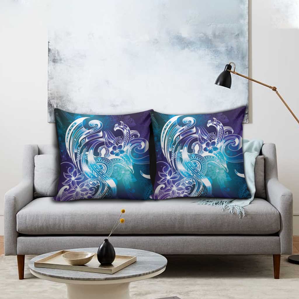 Aloha Hawaii Turtle Pillow Cover Teal Purple Ribbon - Polynesian Pride