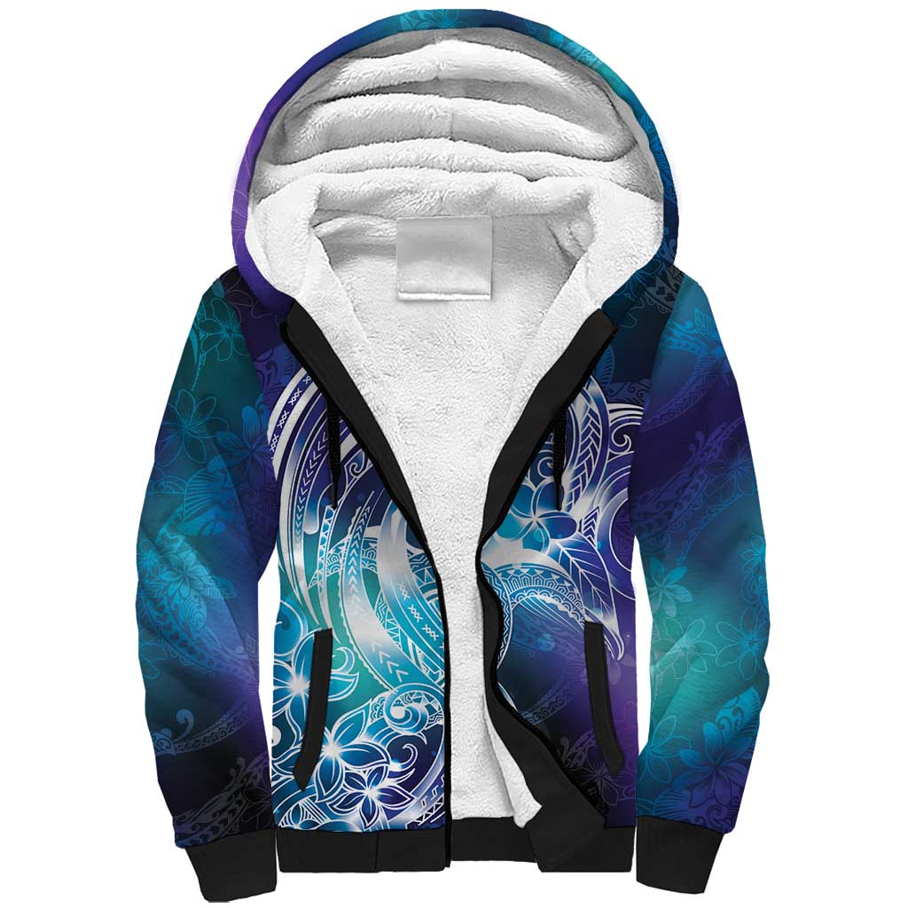 Aloha Hawaii Turtle Sherpa Hoodie Teal Purple Ribbon LT7 Unisex Purple Teal - Polynesian Pride