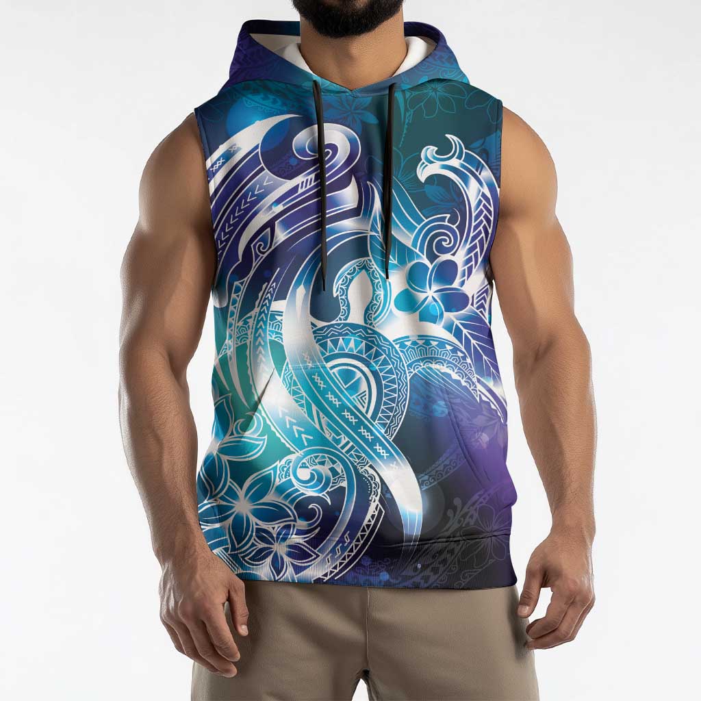 Aloha Hawaii Turtle Sleeveless Hoodie Teal Purple Ribbon LT7 - Polynesian Pride