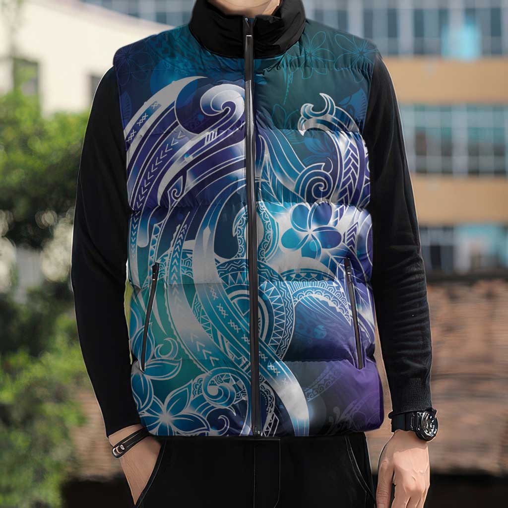 Aloha Hawaii Turtle Sleeveless Puffer Jacket Teal Purple Ribbon LT7 - Polynesian Pride