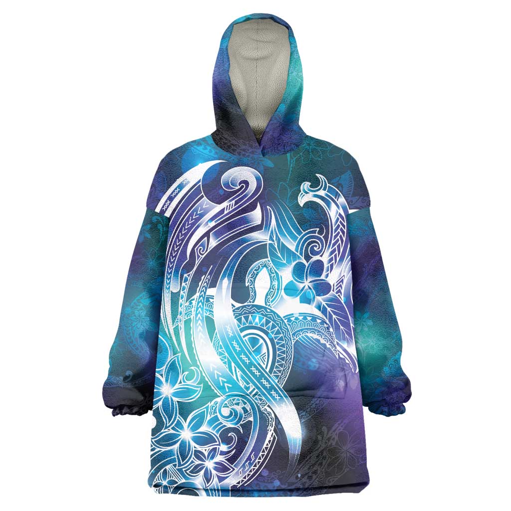 Aloha Hawaii Turtle Wearable Blanket Hoodie Teal Purple Ribbon LT7 One Size Purple Teal - Polynesian Pride