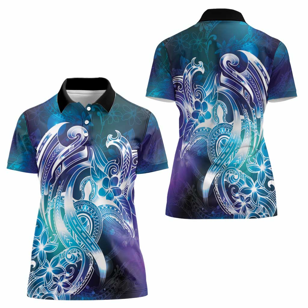 Aloha Hawaii Turtle Women Polo Shirt Teal Purple Ribbon - Polynesian Pride