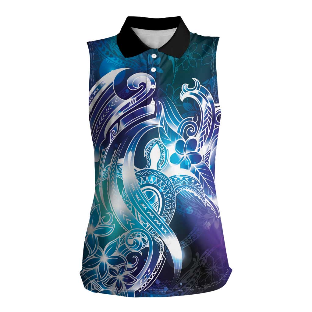 Aloha Hawaii Turtle Women Sleeveless Polo Shirt Teal Purple Ribbon LT7 Female Purple Teal - Polynesian Pride