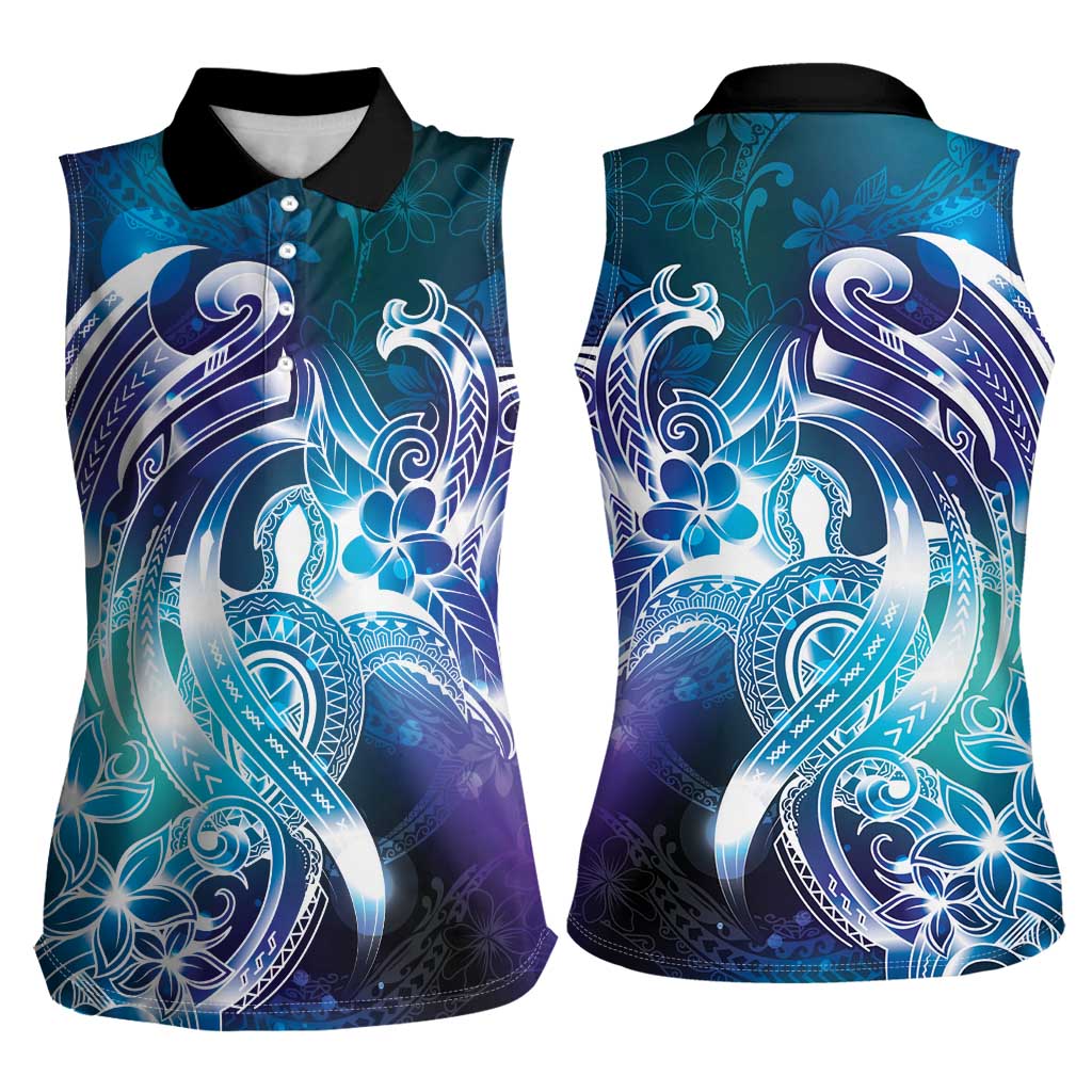 Aloha Hawaii Turtle Women Sleeveless Polo Shirt Teal Purple Ribbon LT7 - Polynesian Pride
