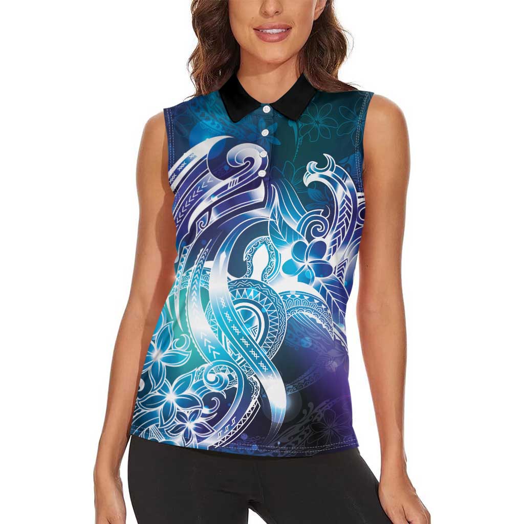 Aloha Hawaii Turtle Women Sleeveless Polo Shirt Teal Purple Ribbon LT7 - Polynesian Pride