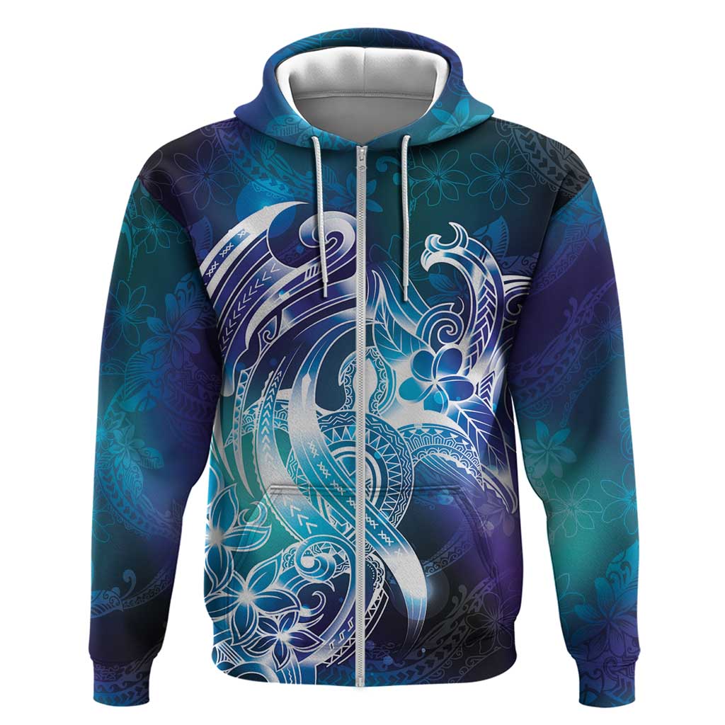 Aloha Hawaii Turtle Zip Hoodie Teal Purple Ribbon - Polynesian Pride