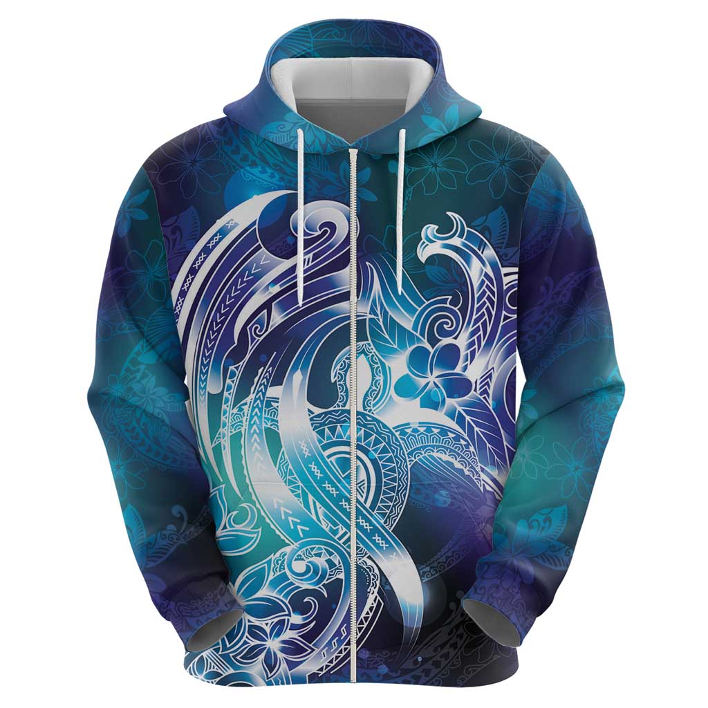 Aloha Hawaii Turtle Zip Hoodie Teal Purple Ribbon - Polynesian Pride