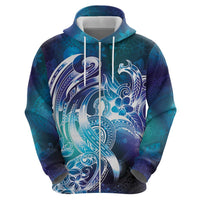 Aloha Hawaii Turtle Zip Hoodie Teal Purple Ribbon - Polynesian Pride