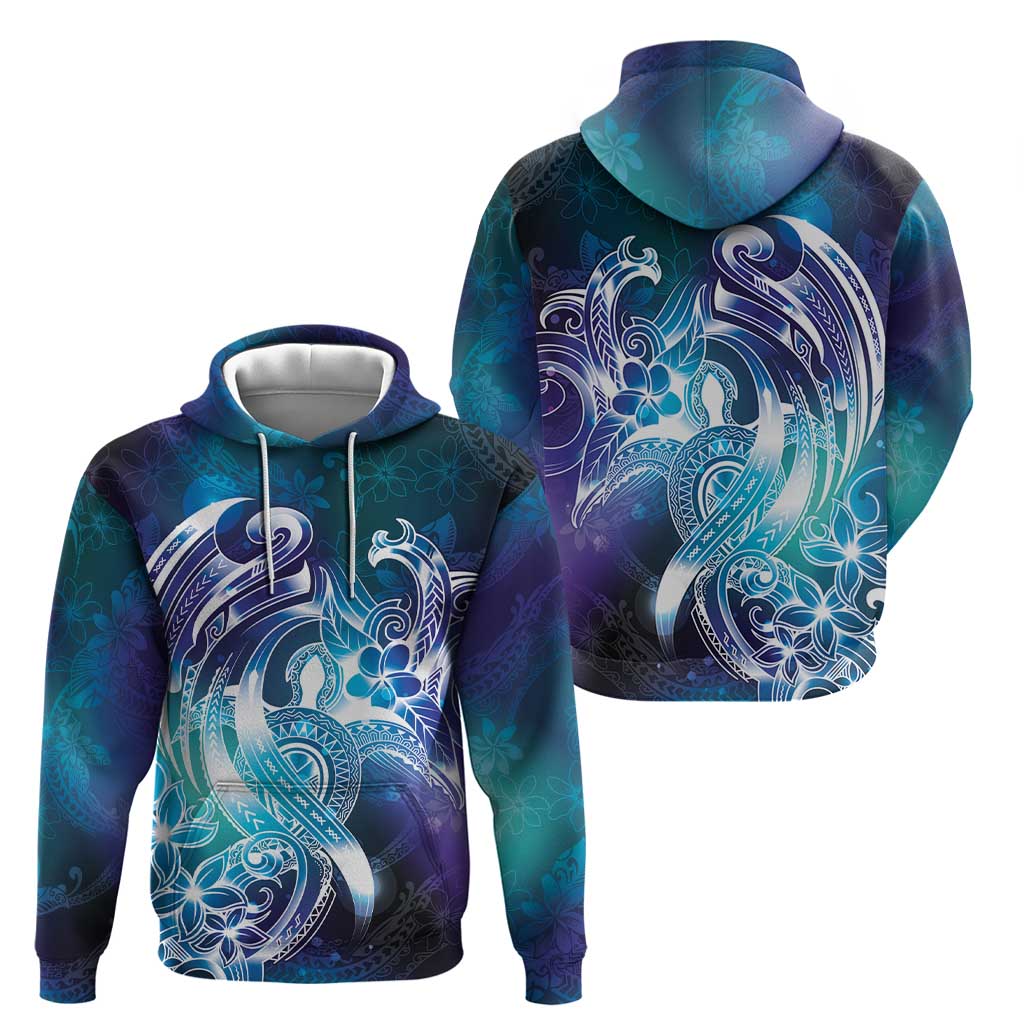 Aloha Hawaii Turtle Zip Hoodie Teal Purple Ribbon - Polynesian Pride
