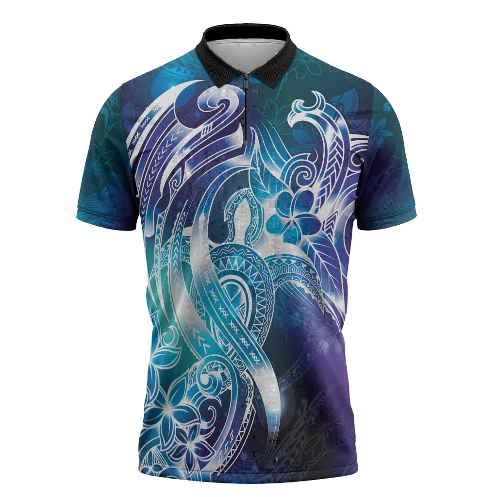 Aloha Hawaii Turtle Zipper Polo Shirt Teal Purple Ribbon LT7 Purple Teal - Polynesian Pride