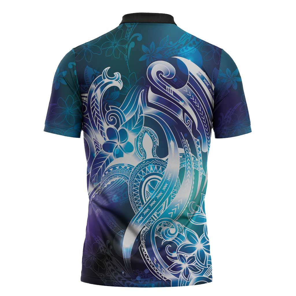 Aloha Hawaii Turtle Zipper Polo Shirt Teal Purple Ribbon LT7 - Polynesian Pride