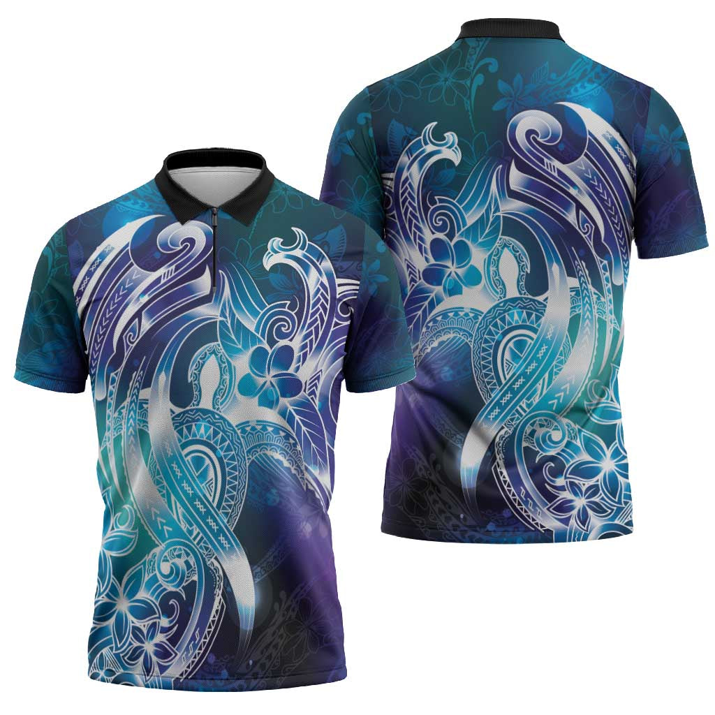 Aloha Hawaii Turtle Zipper Polo Shirt Teal Purple Ribbon LT7 - Polynesian Pride