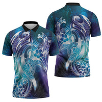 Aloha Hawaii Turtle Zipper Polo Shirt Teal Purple Ribbon LT7 - Polynesian Pride