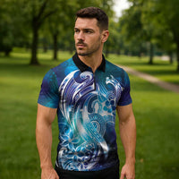 Aloha Hawaii Turtle Zipper Polo Shirt Teal Purple Ribbon LT7 - Polynesian Pride