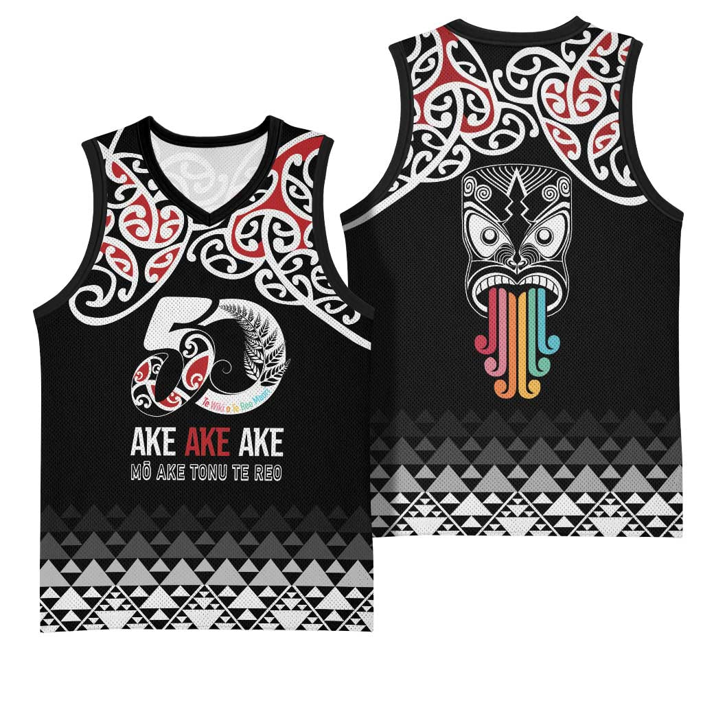 Kia Kaha Te Reo Maori Basketball Jersey 50 Years Mo Ake Tonu Te Reo - Polynesian Pride