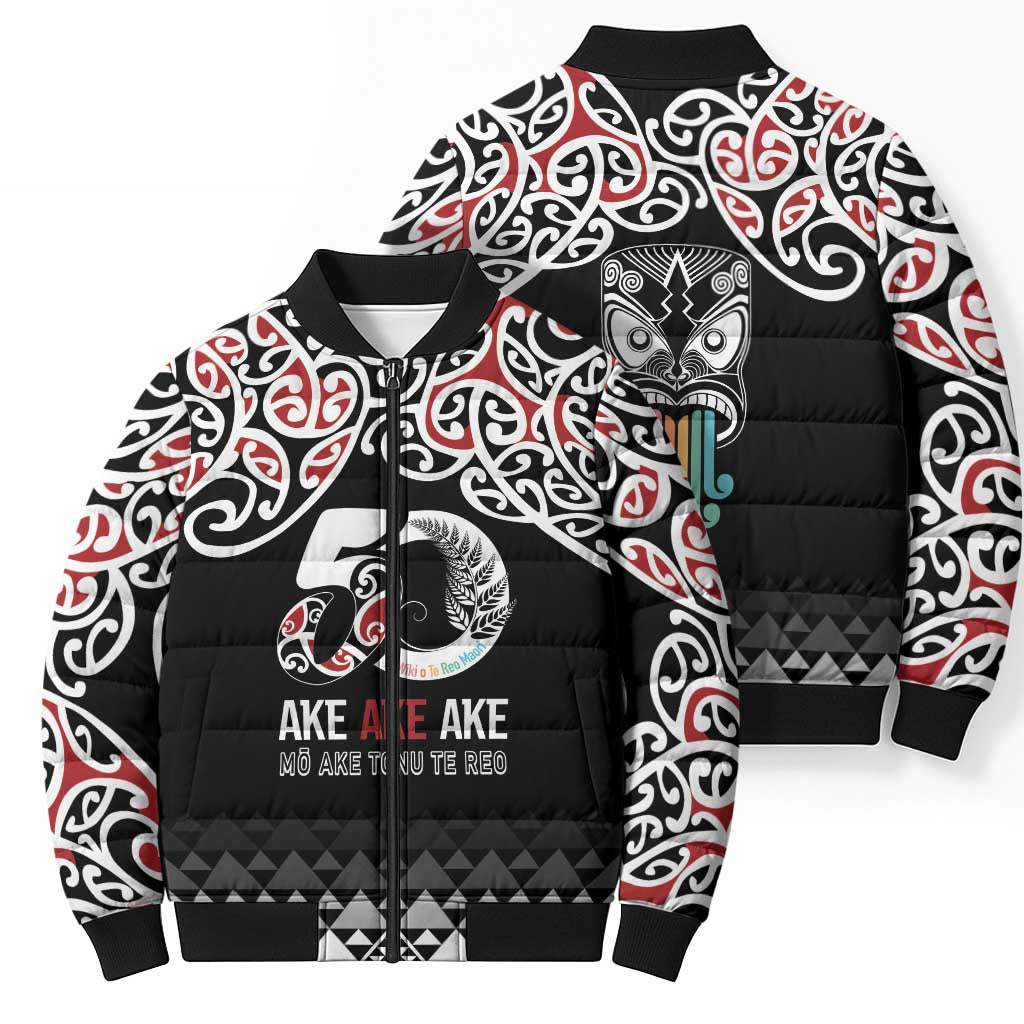 Kia Kaha Te Reo Maori Bomber Puffer Jacket 50 Years Mo Ake Tonu Te Reo - Polynesian Pride