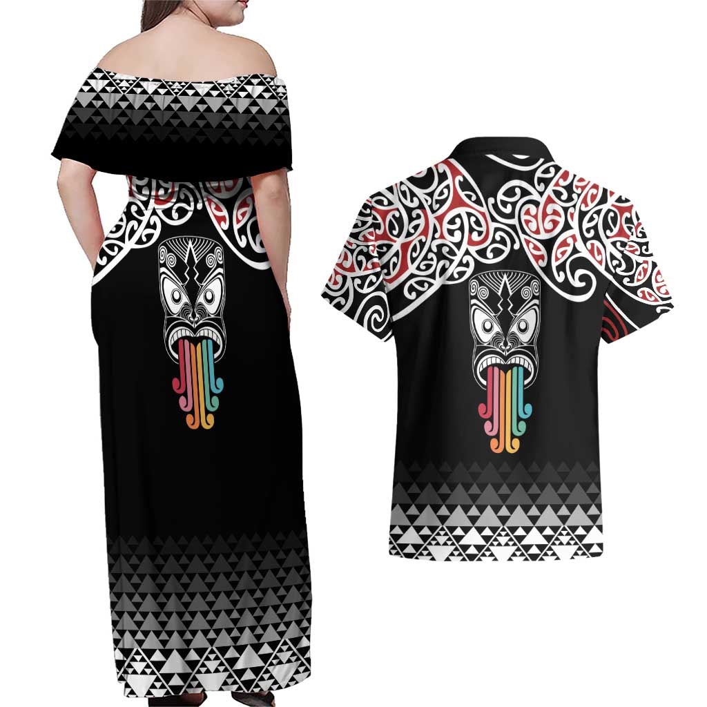Kia Kaha Te Reo Maori Couples Matching Off Shoulder Maxi Dress and Hawaiian Shirt 50 Years Mo Ake Tonu Te Reo - Polynesian Pride