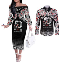 Kia Kaha Te Reo Maori Couples Matching Off The Shoulder Long Sleeve Dress and Long Sleeve Button Shirt 50 Years Mo Ake Tonu Te Reo - Polynesian Pride