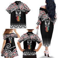 Kia Kaha Te Reo Maori Family Matching Off The Shoulder Long Sleeve Dress and Hawaiian Shirt 50 Years Mo Ake Tonu Te Reo - Polynesian Pride