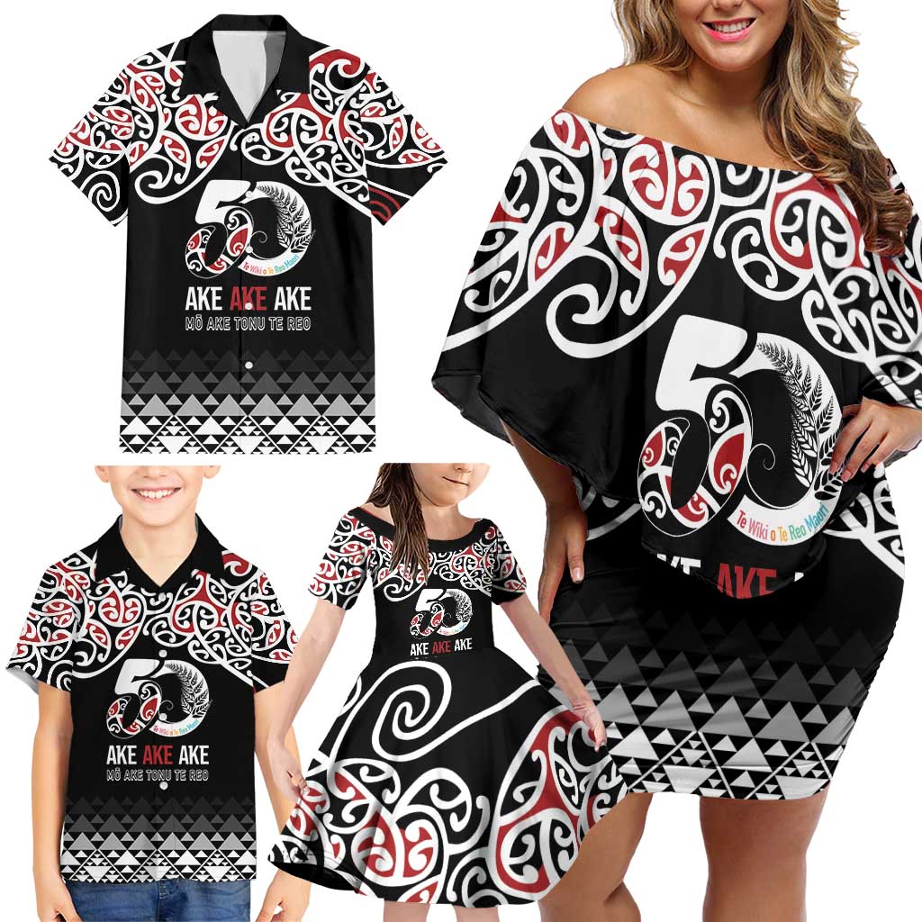Kia Kaha Te Reo Maori Family Matching Off Shoulder Short Dress and Hawaiian Shirt 50 Years Mo Ake Tonu Te Reo - Polynesian Pride