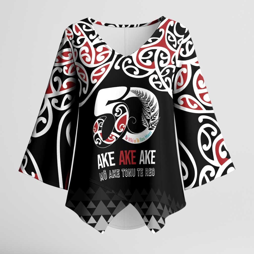 Kia Kaha Te Reo Maori Kimono Sleeve Blouse 50 Years Mo Ake Tonu Te Reo - Polynesian Pride