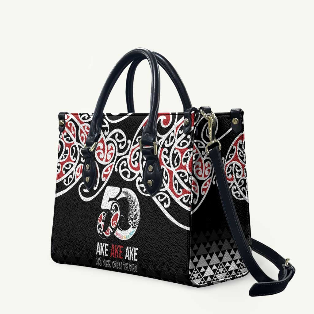 Kia Kaha Te Reo Maori Leather Bag 50 Years Mo Ake Tonu Te Reo - Polynesian Pride