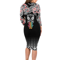 Kia Kaha Te Reo Maori Long Sleeve Bodycon Dress 50 Years Mo Ake Tonu Te Reo - Polynesian Pride