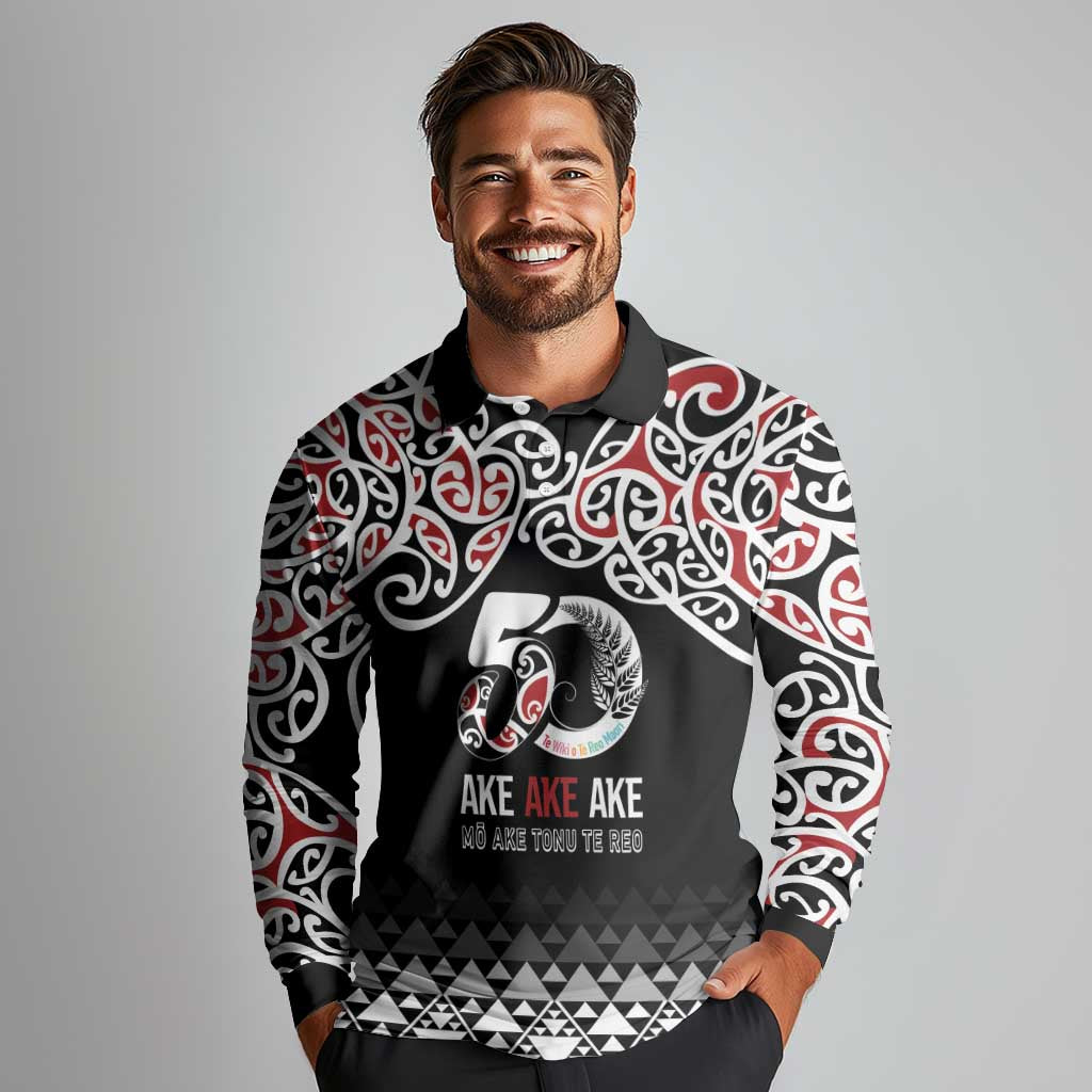 Kia Kaha Te Reo Maori Long Sleeve Polo Shirt 50 Years Mo Ake Tonu Te Reo - Polynesian Pride