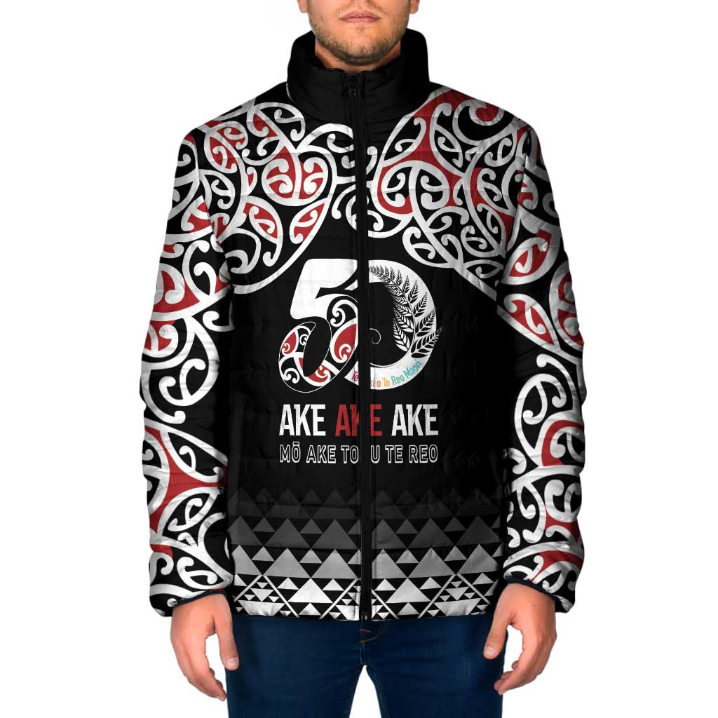 Kia Kaha Te Reo Maori Padded Jacket 50 Years Mo Ake Tonu Te Reo - Polynesian Pride