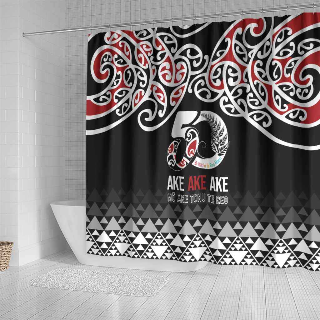 Kia Kaha Te Reo Maori Shower Curtain 50 Years Mo Ake Tonu Te Reo - Polynesian Pride