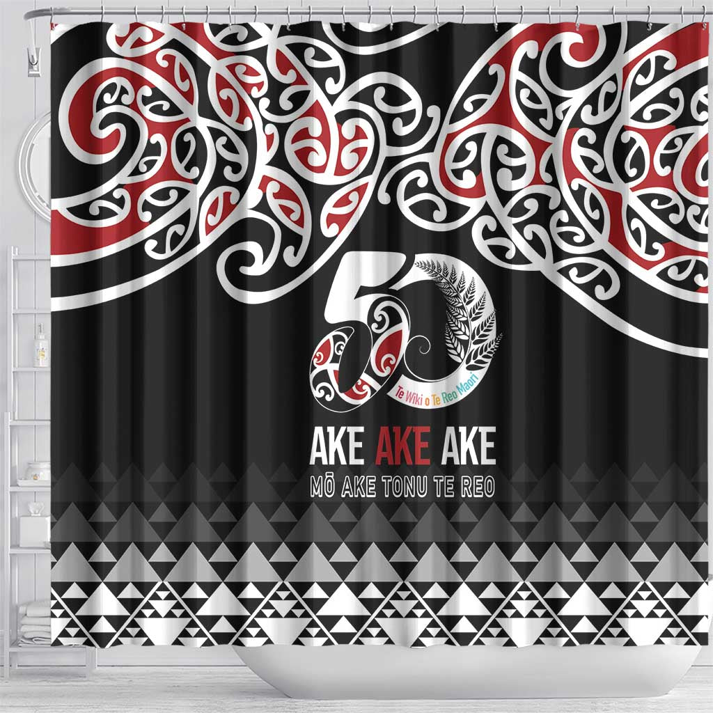 Kia Kaha Te Reo Maori Shower Curtain 50 Years Mo Ake Tonu Te Reo - Polynesian Pride