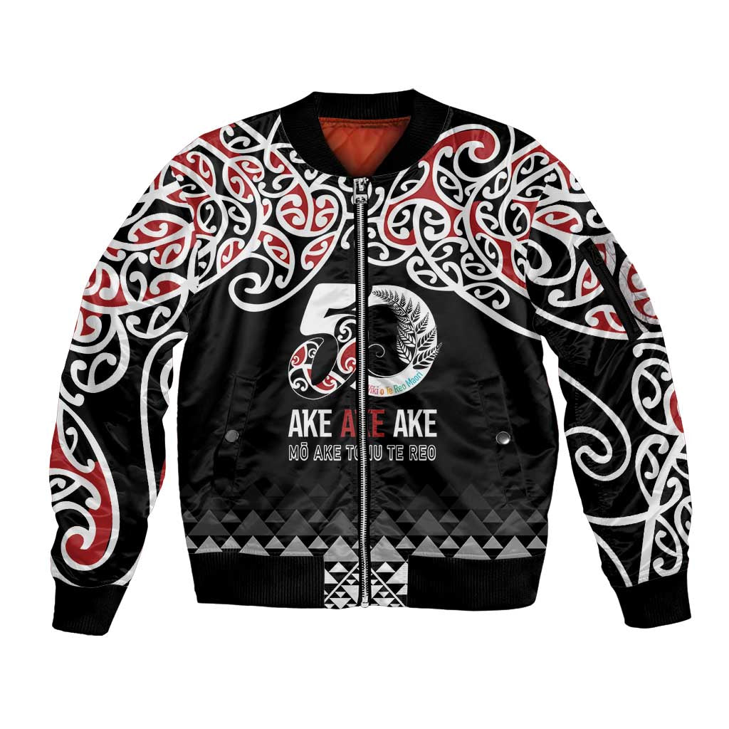 Kia Kaha Te Reo Maori Sleeve Zip Bomber Jacket 50 Years Mo Ake Tonu Te Reo - Polynesian Pride